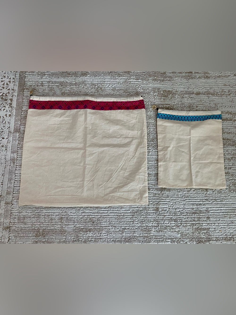 Tory Burch Canvas Dust Bag  Set with Pink and Blue Trim